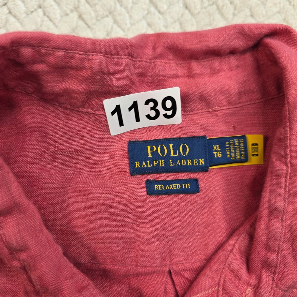 Polo Ralph Lauren Mens XL Relaxed Fit 100% Linen Button Down Shirt Pink Red Long - Picture 9 of 9